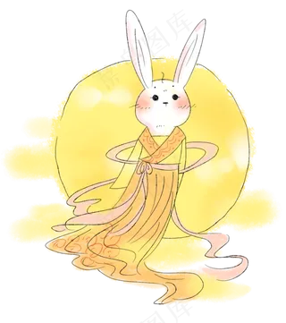 中秋节兔子仙子与大圆月亮PNG
