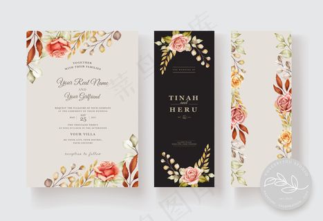 手绘水彩花卉结婚卡