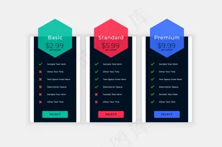 包含计划详细信息的Web定价表