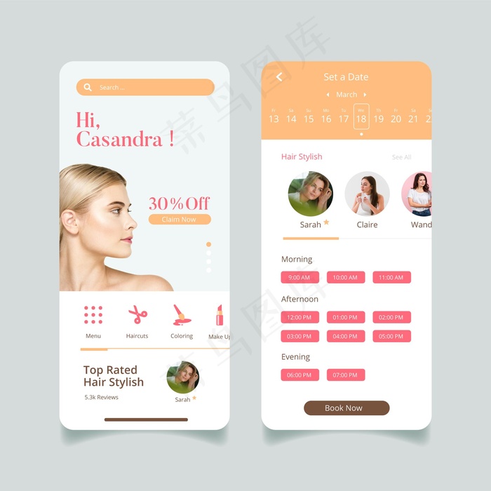 美容院预约应用界面eps,ai矢量模版下载