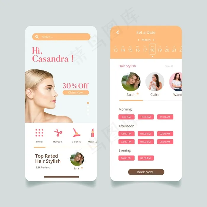 美容院预约应用界面eps,ai矢量模版下载
