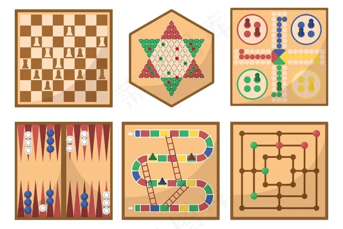 棋盘游戏插图集eps,ai矢量模版下载