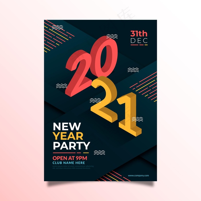 等距2021年新年派对宣传单,DM传单模板eps,ai矢量模版下载