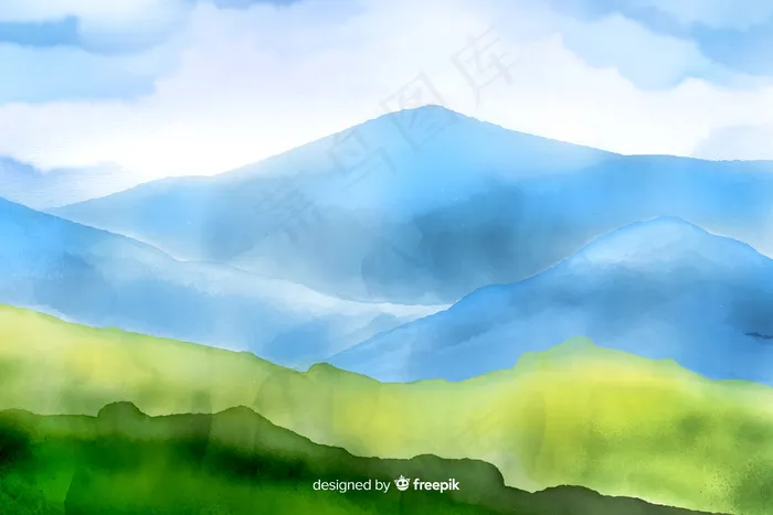 山地水彩景观背景