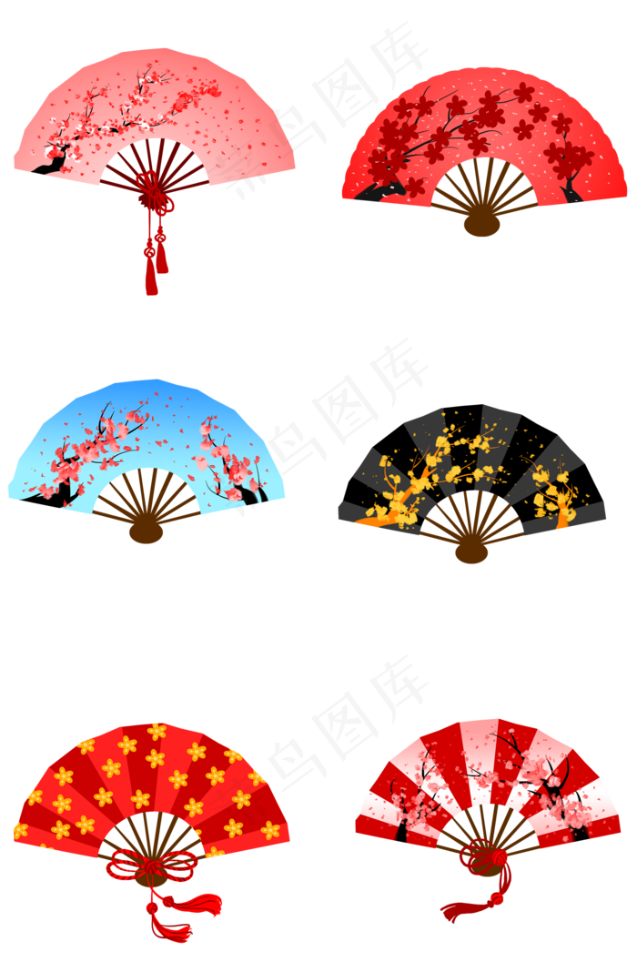 中国古风红色梅花折扇(2000X3020(DPI:300))psd模版下载