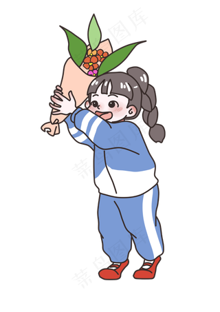 教师节送花小女孩卡通人物