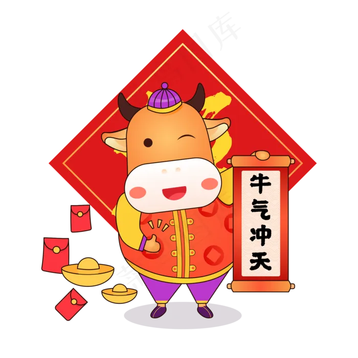 2021牛年新年招财喜庆福牛(2000X2000(DPI:300))ai矢量模版下载