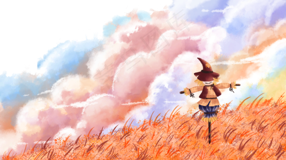 秋天秋季稻草人天空风景