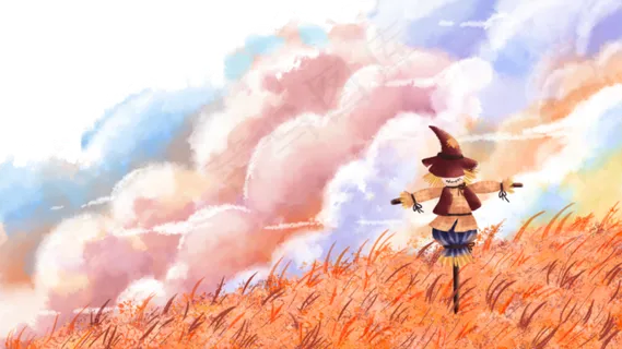 秋天秋季稻草人天空风景