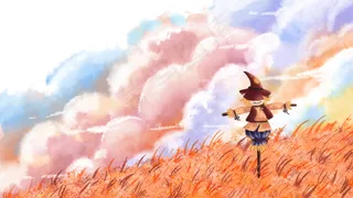 秋天秋季稻草人天空风景