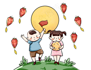 手绘欢庆中秋国庆场景