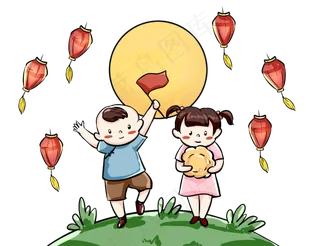 手绘欢庆中秋国庆场景