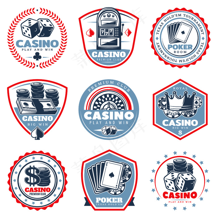 复古彩色赌场标签集