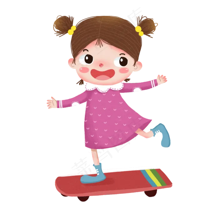 卡通玩滑板车小女孩(2000X2000(DPI:300))psd模版下载