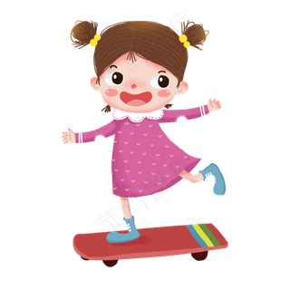 卡通玩滑板车小女孩