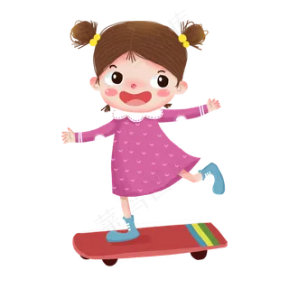 卡通玩滑板车小女孩 卡通玩滑板车小女孩