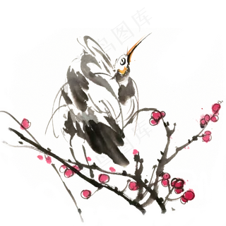 梅花与展翅的小鸟