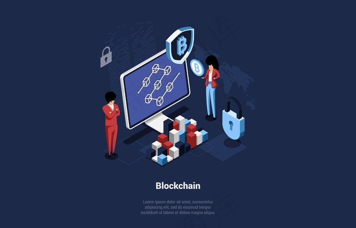 区块链挖掘等距概念图eps,ai矢量模版下载