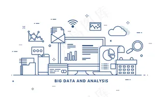 大数据、机器算法、分析概念、安全和安全概念。金融技术。平面插图样式。