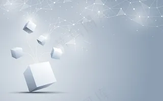 抽象的几何形状和与背景上三维立方体的连接。