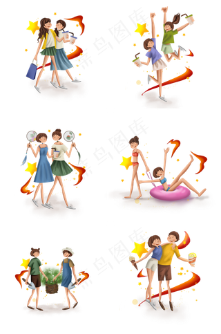 手绘国庆节旅游人物