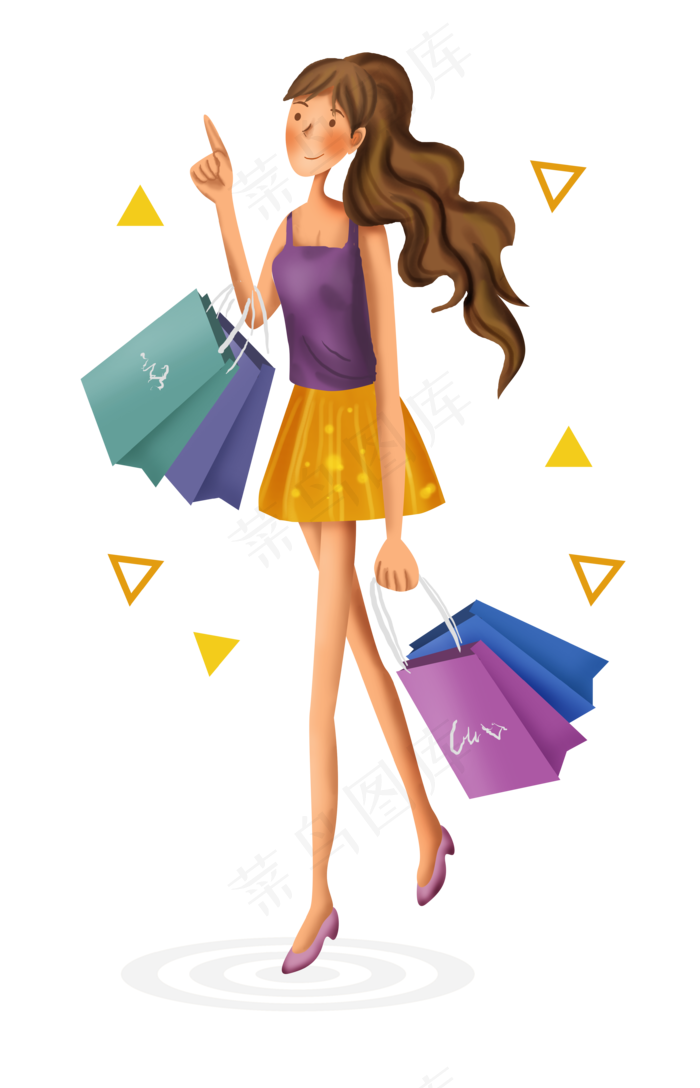 双十一购物节女孩购物和购物袋