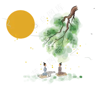 树下赏月的古代人