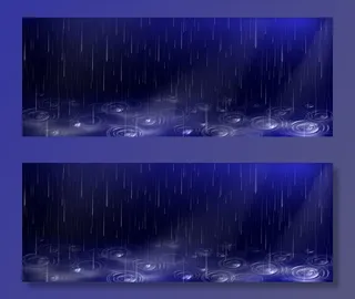 深蓝色背景上的水滴和水坑涟漪