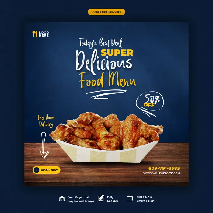 美食菜单和餐厅社交媒体横幅banner模板psd模版下载