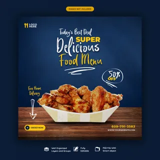 美食菜单和餐厅社交媒体横幅banner模板