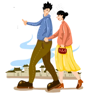 二十四节气秋分情侣秋游徒步免抠