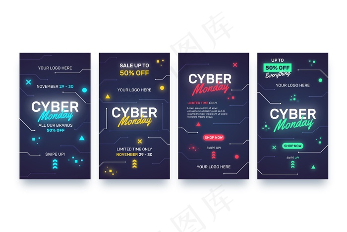 网络星期一模板故事eps,ai矢量模版下载