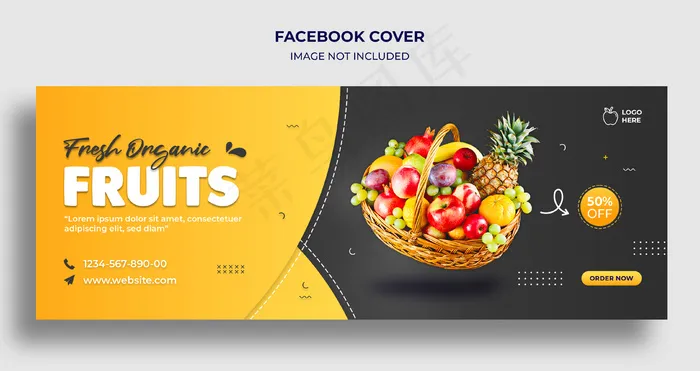 新鲜有机水果facebook时间轴封面和网页横幅banner模板psd模版下载