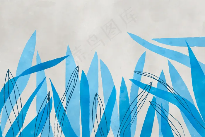 带叶子的蓝色水彩背景eps,ai矢量模版下载