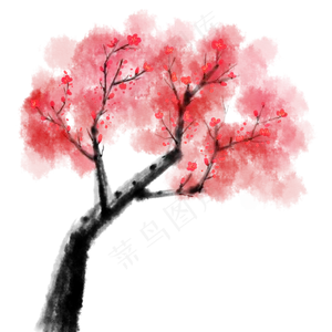 手绘古风中国风水墨红色梅花元素