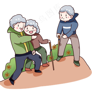 手绘卡通重阳节老人登山
