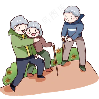 手绘卡通重阳节老人登山