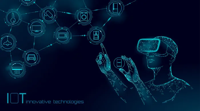 物联网现代运营由vr眼镜创新技术理念。无线通信增强现实网络物联网ict。eps,ai矢量模版下载