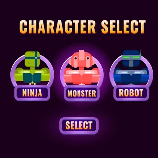 圆形紫色游戏界面人物选择