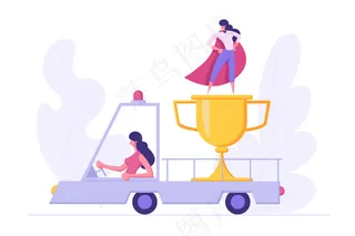 女商人开着卡车带着奖品