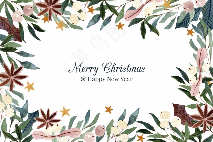 水彩圣诞树枝背景