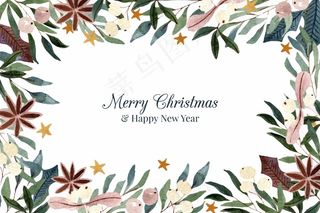 水彩圣诞树枝背景