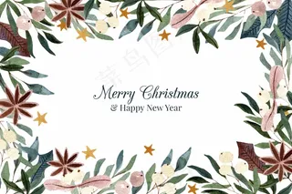 水彩圣诞树枝背景