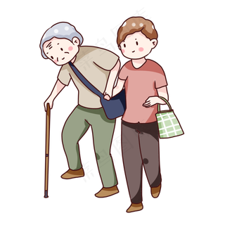 手绘卡通重阳节回家看望老人
