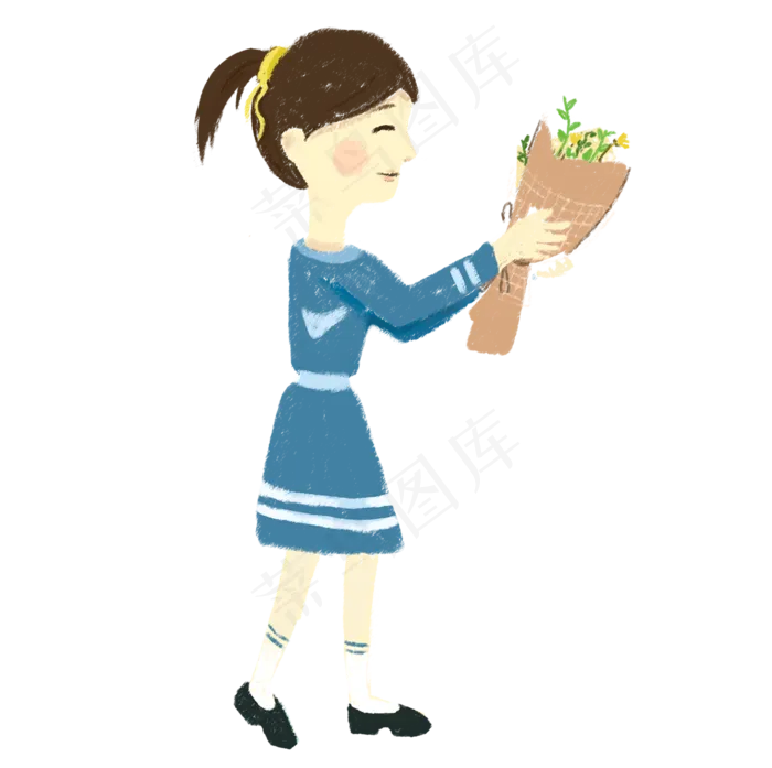 拿着一束绿色花送给老师的女孩(2008X2000(DPI:300))psd模版下载