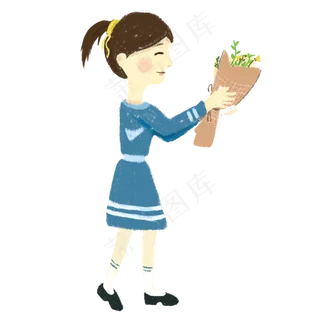 拿着一束绿色花送给老师的女孩