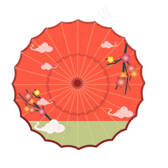 红色油纸伞的卡通手绘图案