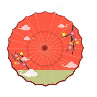 红色油纸伞的卡通手绘图案