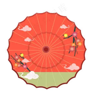红色油纸伞的卡通手绘图案