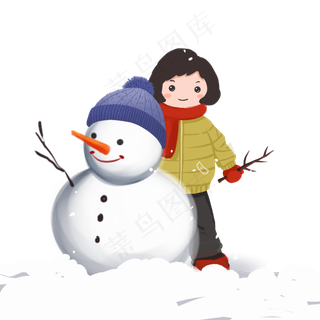 冬天堆雪人大雪雪地